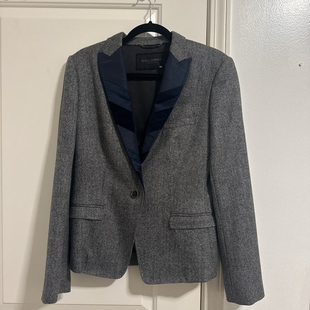 Dolce & Gabbana Gray Blazer with Navy Lapel